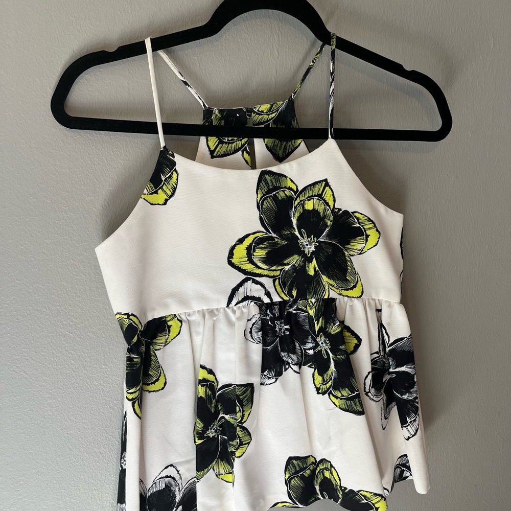 Milly Minis White Tank Dress with Black and Lime Floral Print